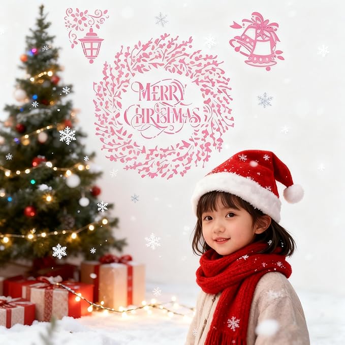 TIAMECH A4 Reusable Merry Christmas Stencil for Painting - Garland Jingle Bell Layering Template, DIY Wall Art, Wood Furniture, Scrapbook & Crafts (8.3x11.7inch)