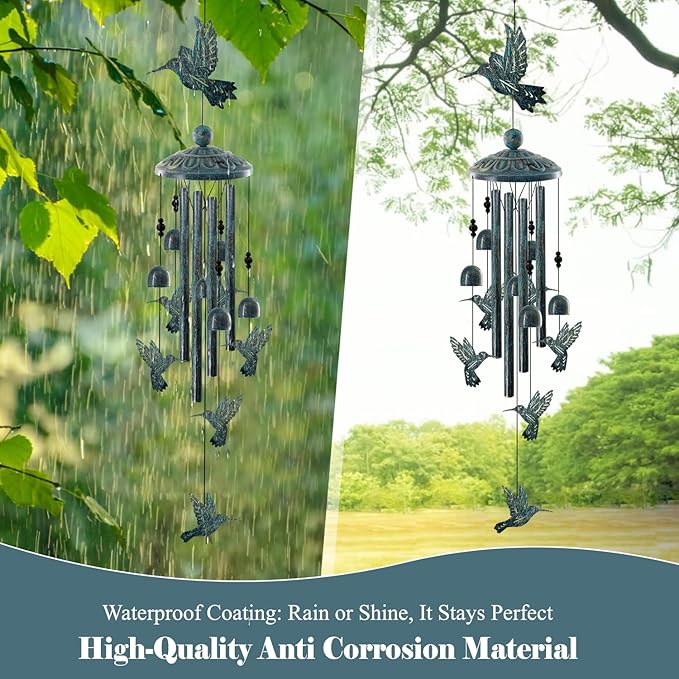 Vintage Bronze Hummingbird Wind Chimes for Outside, Retro Bird Gifts for Women Mom, Sympathy Memorial Windchimes for Garden Yard Patio Decor, Rustic Metal Wind Bell for Birthday Mother’s Day