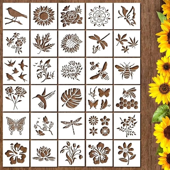 Garden Fence Large Flower Stencils - Reusable Floral Stencil DIY Decoration for Painting on Wood Walls Pattern, Jumbo Sunflower Yard Spray Paint Big Crafts Floor Stencils (CP-15)