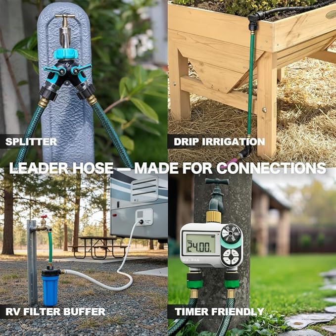 Leader Hose for Outdoor Garden Connection: 4FT 1/2" Short Hose with Male to Female Fittings Leakproof and No Kink for Faucet Extension Drip Irrigation
