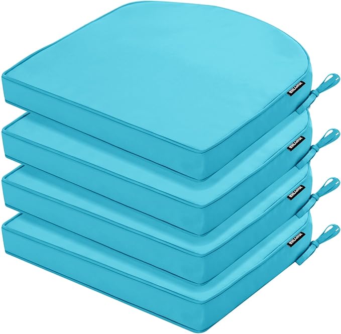 Outdoor Chair Cushions Set of 4 Waterproof Patio Chair Cushions with Tie 5 Year Color Fastness Thick Outdoor Seat Cushion for Garden Lawn Round Corner Teal 17x16 Inch