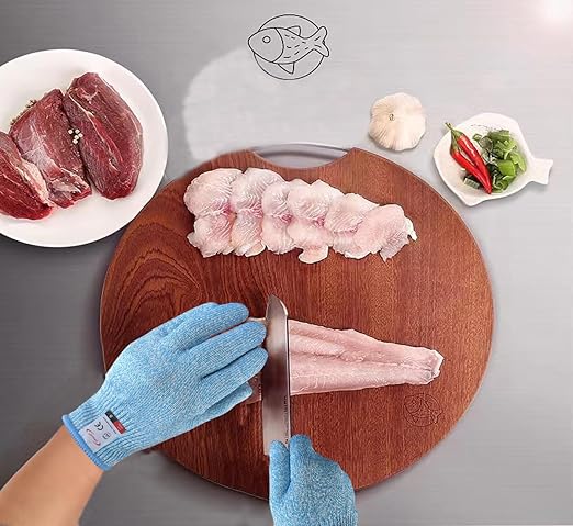 Cutting Gloves, 1 Pairs of Cut Resistant Gloves Food Grade, Cut Resistant Gloves for Kitchen, Oyster Shucking, Fish Fillet Processing, Carving Wood and Gardening(Large-Blue)