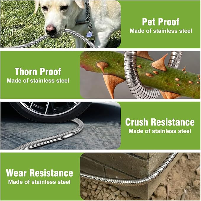 100 ft Garden Hose, Stainless Steel Metal Water Hose with Nozzle, Flexible and Durable, Rust Proof, No-Kink, Heavy Duty, Leakproof 3/4'' Brass Fittings, Lightweight Hose for Patio, Lawn