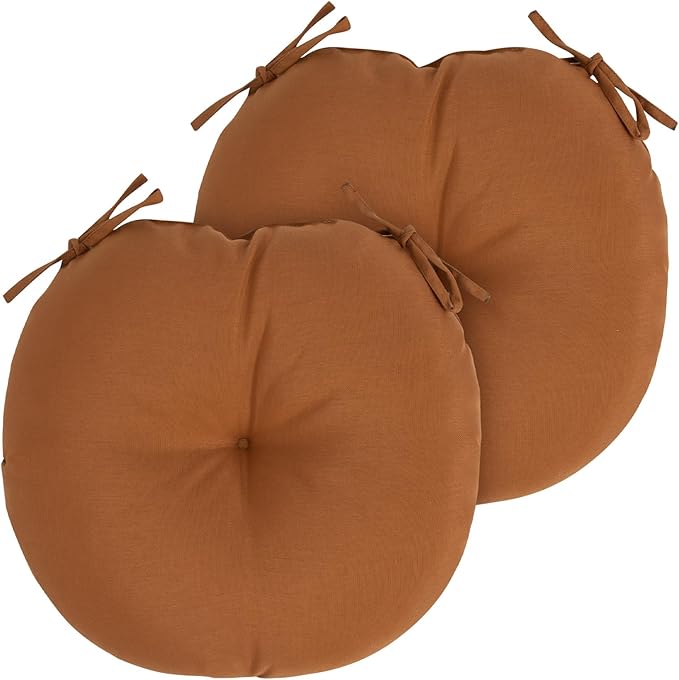 Bistro Chair Cushions 15 inch,Set of 2,Tufted Round Chair Cushions with Ties,15"x15"x4",Water Resistant Round Seat Cushion for Barstool Chairs,Patio Garden Kitchen Outdoor Furniture(Caramel Orange)