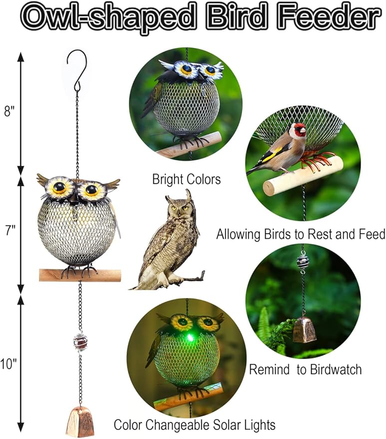 Solar Bird Feeder,Squirrel-Proof Bird Feeders for Outside,Cute Animal Shaped Birdfeeders,Owl Decoration Gifts(Owl Shaped)