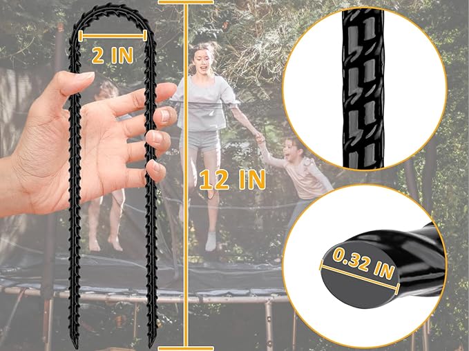 RIY Trampoline Stakes Anchors High Wind Heavy Duty Tent Stakes 12 Inch Ground Anchor Trampoline Accessories with T Hook
