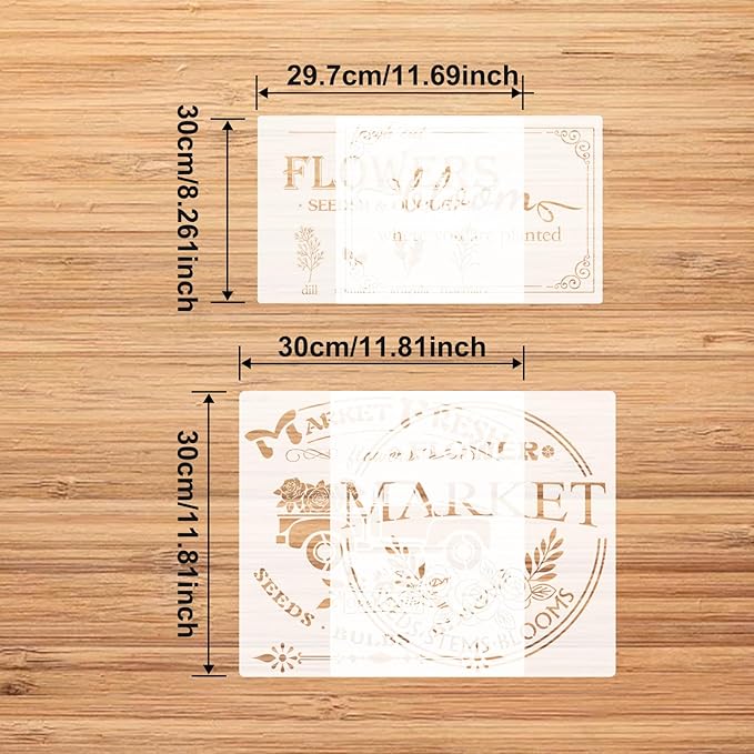 4 Pieces Flower Market Stencil Farmhouse Stencils Fresh Farm Stencil Flower Truck Reusable Stencil Templates DIY Chicken Country Home Decor Stencils for Painting on Wood Wall Furniture