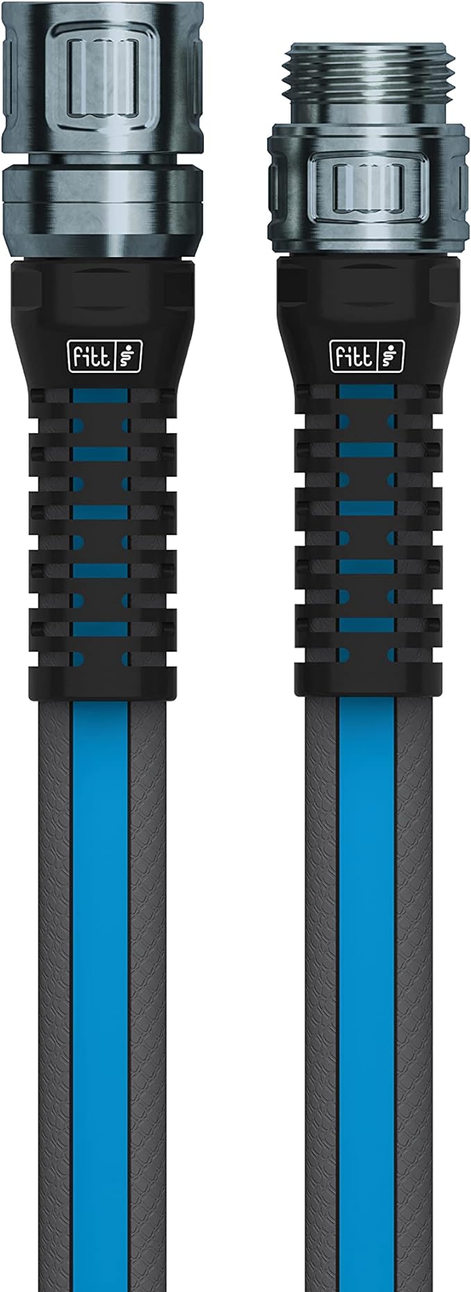 FITT Force Pro Water Hose, Lightweight Ultra Flexible Durable Kink-Free Heavy-Duty Commercial Grade Flat Garden Hose, Grey and Blue, 150-Feet x 5/8-Inch