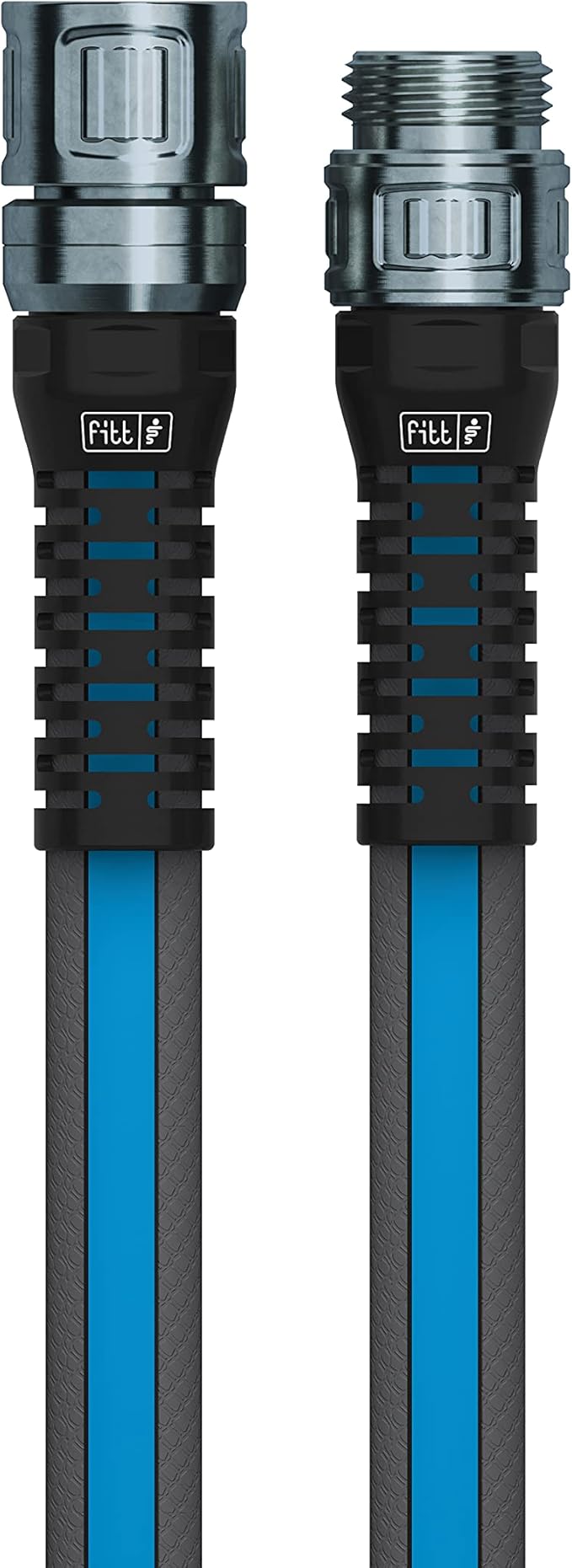 FITT Force Pro Water Hose, Lightweight Ultra Flexible Durable Kink-Free Heavy-Duty Commercial Grade Flat Garden Hose, Grey and Blue, 25-Feet x 5/8-Inch