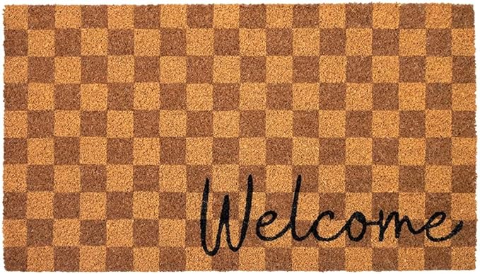 Folkulture Welcome Matt Outdoor | 16 x 28 Door Mats for Front Door Mat Outside Entrance | Eco Friendly | Welcome-Mats Cute | Checkered Coir Door Mats | Outdoor Decor for Home | Durable & Anti Slip