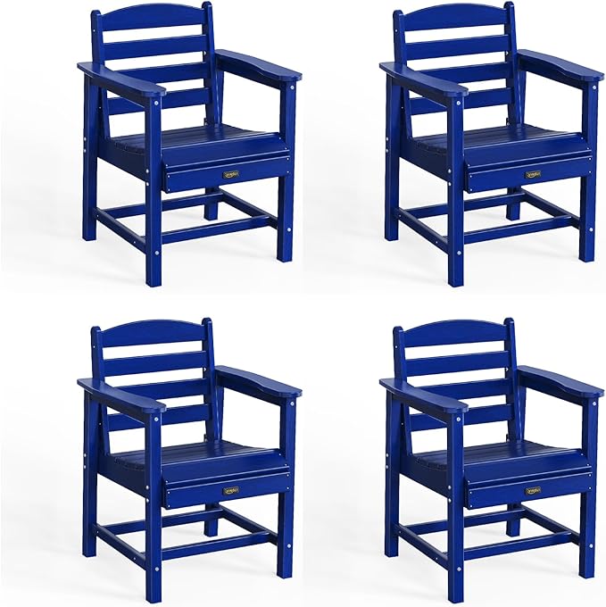 VINGLI Outdoor Dining Chairs Set of 4, HDPE Patio Chairs All-Weather Durable Garden Seating for Poolside, Deck, Porch (Navy Blue, 4 PCS)