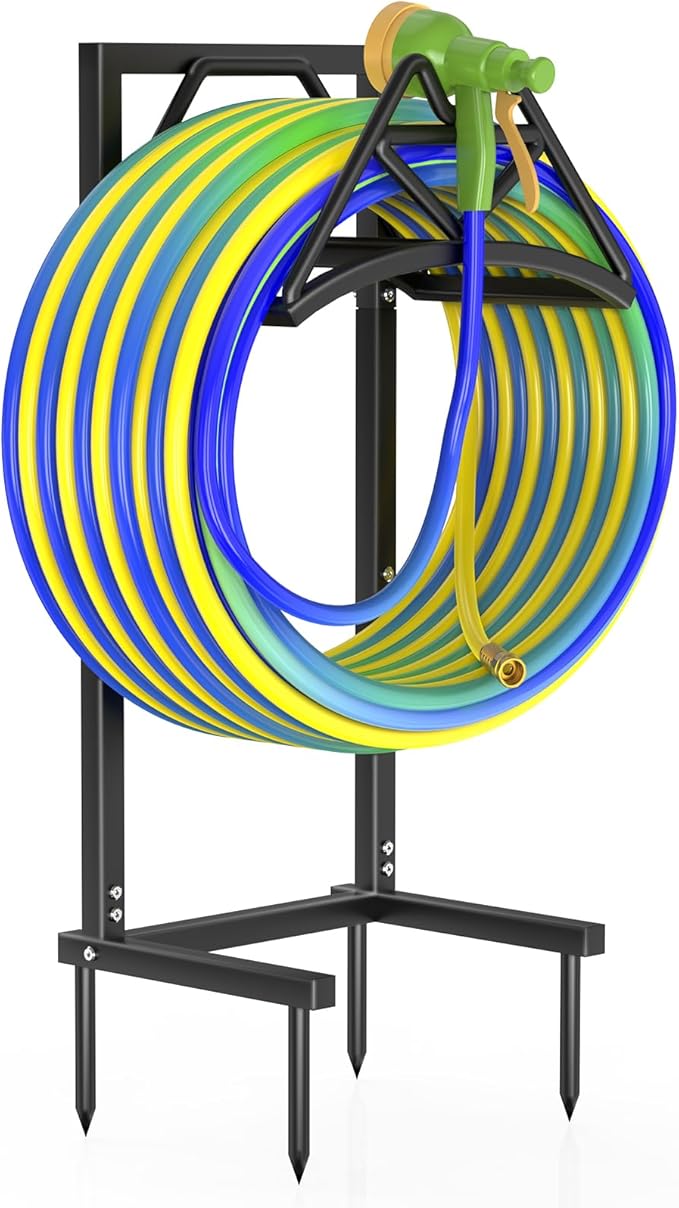 New Garden Hose Holder, Heavy Duty Freestanding Water Hose Holder Stand Holds 160-feet Hose, Detachable Hose Storage Reels Hanger Rack for Outside Yard Lawn Farm