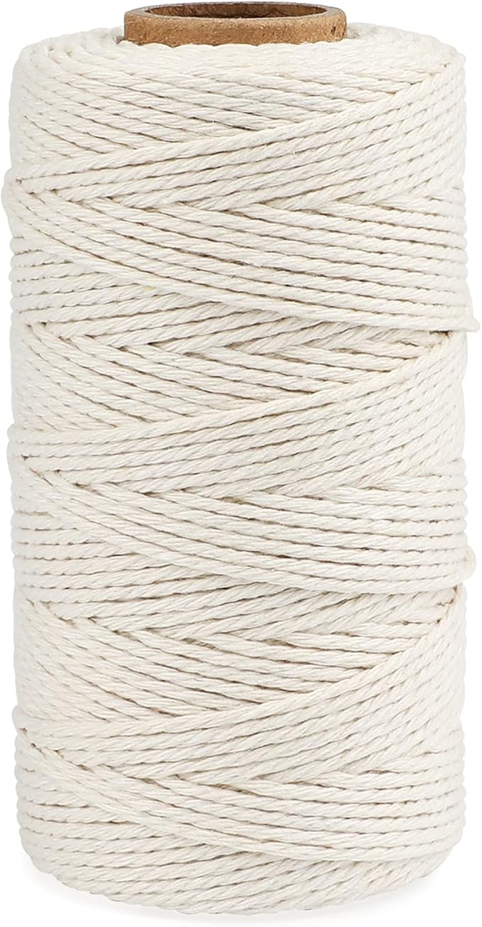 jijAcraft Cotton Butchers Twine, 328 Feet - 3Ply 2mm Thick Beige Twine for Meat, Sausages, Crafting & Home Decor