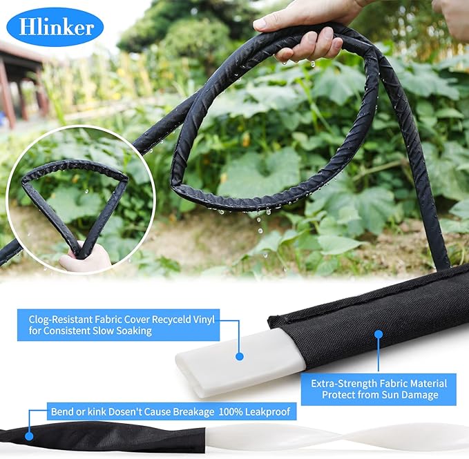 Flat Soaker Hose 75 FT for Garden Beds, 75Ft 1/2" Linkable Consistent Drip Irrigation Hose Save 80% Water, Leakproof Heavy Duty Double Layer Sprinkler Hose