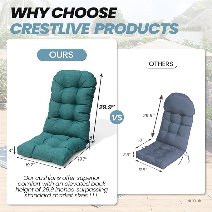 Crestlive 50x20x4 Inch Adirondack Chair Cushion Outdoor Rocking Chair Cushions Water & Fade Resistant High Back Patio Chair Cushions Thick, Malachite