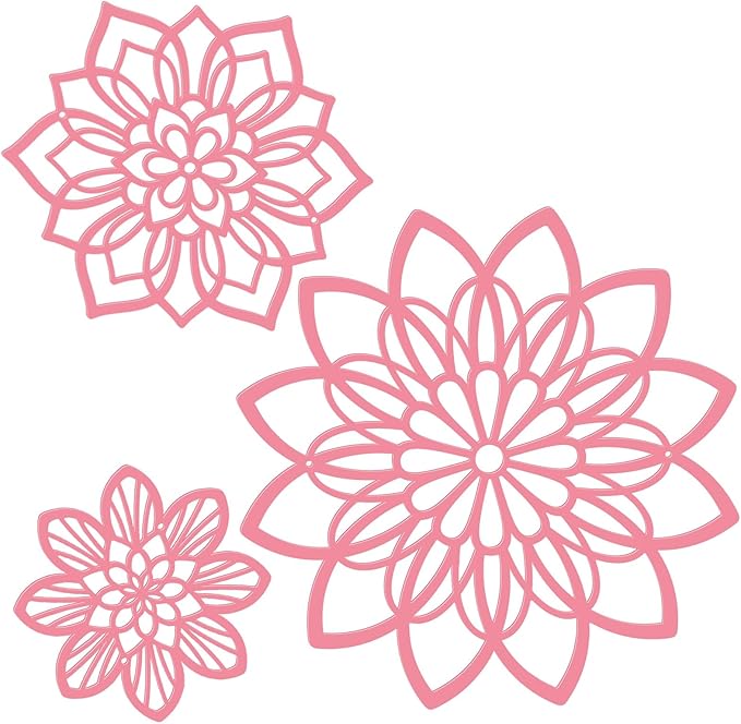 3 Pieces Metal Flowers Wall Decor, Black Wall Decoration Metal, Flower Art Wall Decor Farmhouse Wall Decorations Multiple Flowers Hanging Decor for Bathroom Living Room Home Kitchen Garden Office (Pink Elegant)