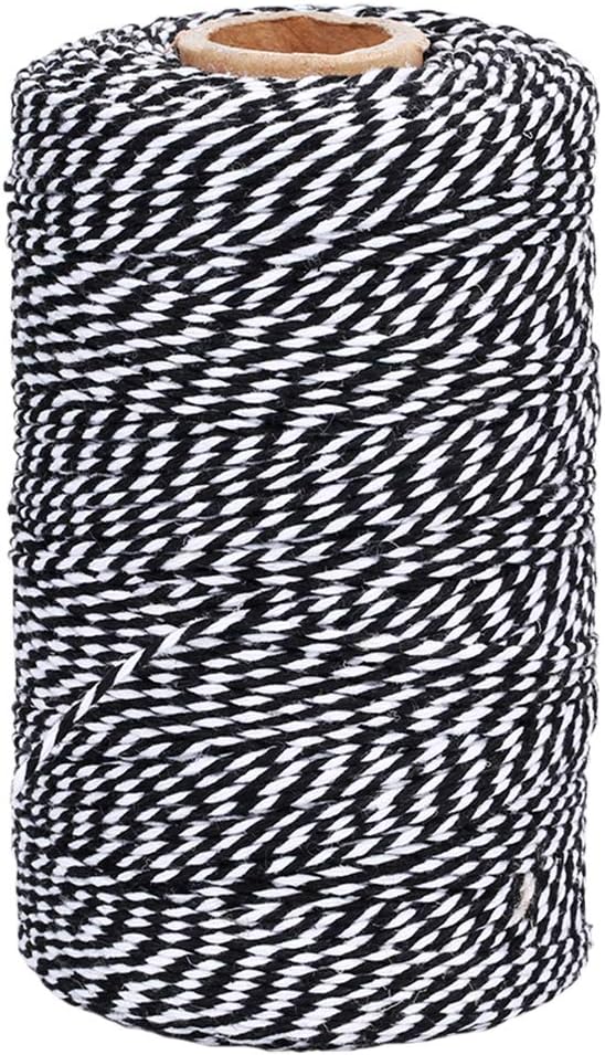 G2PLUS White and Black String, 2MM 656 Feet Cotton Bakers Twine, White Black Cotton String for Halloween, Christmas Gift Wrapping, DIY Arts and Crafts, Macrame, Home Decor