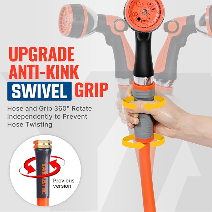 YAMATIC 5/8 in x 10 ft Female-to-Female Short Garden Hose, 2-in-1 Dual Use with Solid Brass Swivel Fitting, All-Weather, 600 PSI Burst