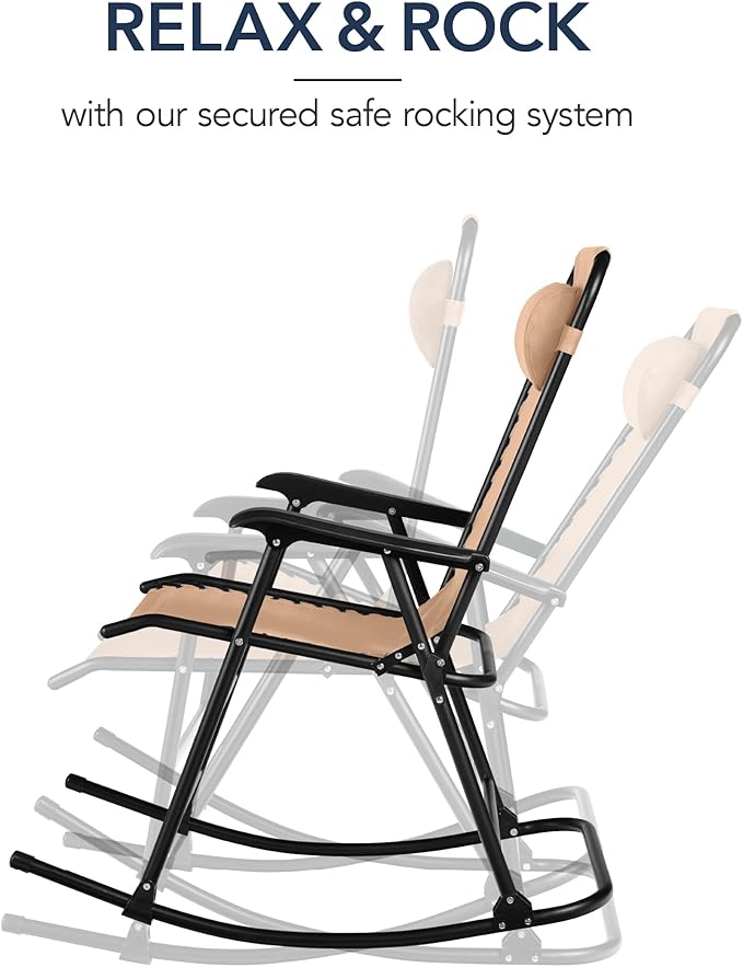 Best Choice Products Outdoor Folding Rocking Chair, Zero Gravity Lounge Chair, Patio Rocker w/Headrest Pillow - Beige