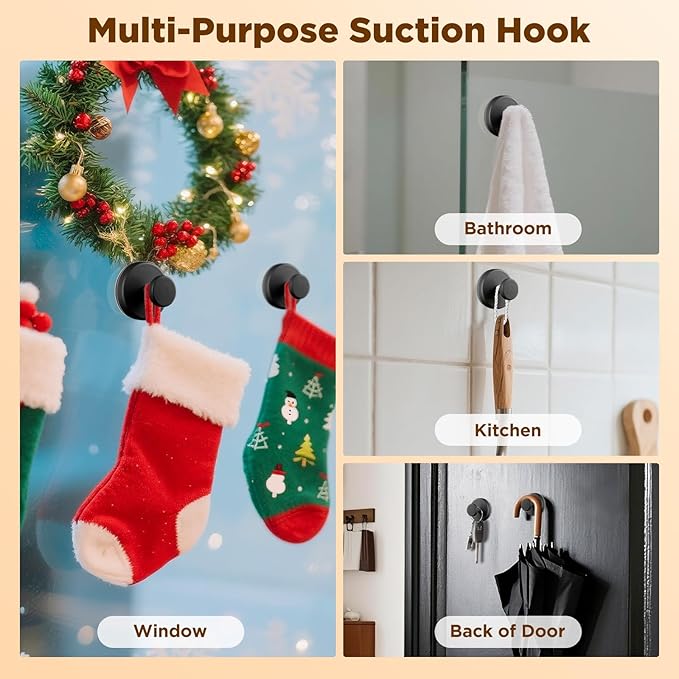 OUTXE Wreath Hanger for Front Door, Heavy Duty Suction Cup Reef Hook for Glass Window/Over Door/Outdoor, Christmas/Thanksgiving/Halloween/July 4th/Easter/Valentine/Fall/Summer/Spring (Black, 2-Pack)