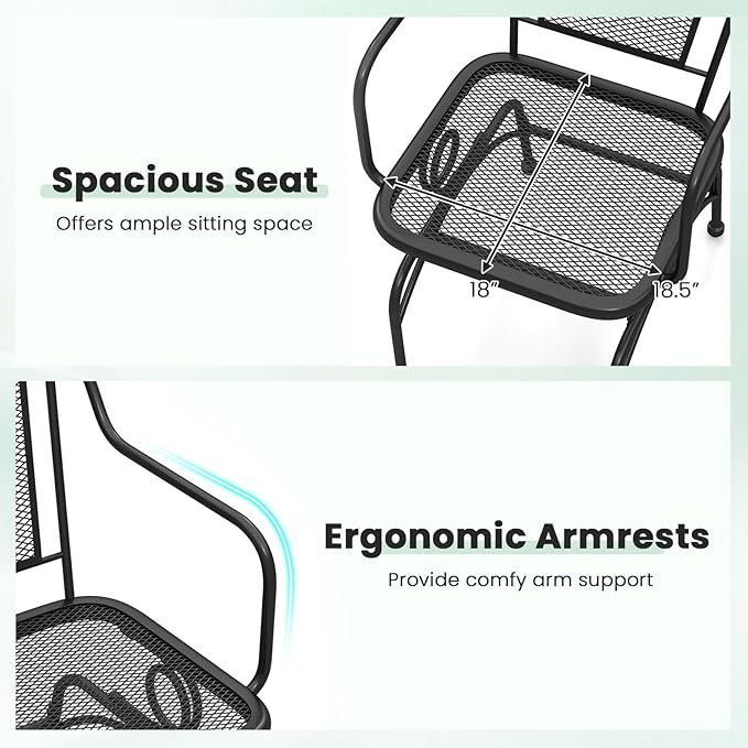 Tangkula Outdoor Rocking Chair Set of 4, Patio Rocker Chairs with Steady Rocking Function, Outdoor Dining Chairs with Metal Mesh Backrest & Seat, Armrest, Adjustable Foot Pads for Yard, Deck, Balcony