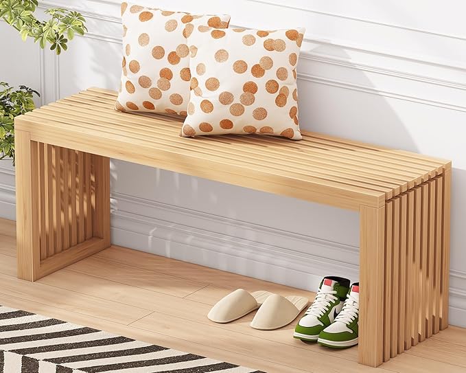 Bamboo Dining Bench, 35-inch Sleek Design Entryway Shoe Rack Bench, Indoor Kitchen Table Bench, Waterproof Outdoor Bench, Natural
