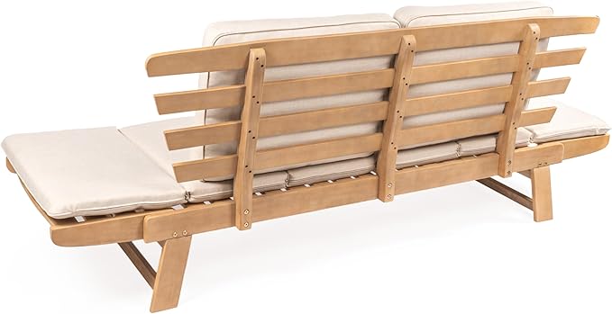 JONATHAN Y SFB1000A Hartley 2-Seat Modern Scandinavian Folding Wood Outdoor Day Bed Sofa Mid-Century, Classic, Transitional, Industrial for Backyard, Patio, Porch, Beige/Light Teak