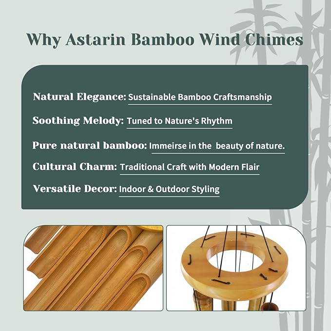 Bamboo Wind Chimes for Outside,Wooden Wind Chimes with Melody Soothing Tone,32" Classic Zen Bamboo Windchime for Porch Patio Garden or Indoor (FSC Certified)
