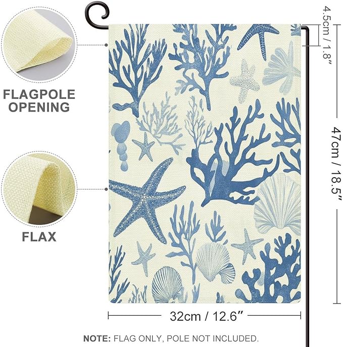 Coral Reef Pattern with Starfish Shells And Corals Welcome Garden Flag Double Sided 12 x 18 Inch Sea Turtle Ocean Theme Yard Flag Spring Summer Season Garden Flags for Patio Lawn Home Outdoor Decor