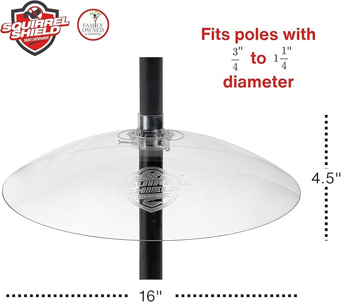 Squirrel Shield 16 inch Plastic Squirrel Baffle - Protects Hanging and Pole Mounted Feeders, Clear