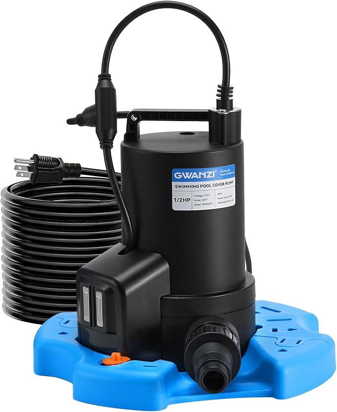 1/2HP Automatic Swimming Pool Cover Pump 3500GPH Submersible Water Pump with 3/4” Check Valve Adapter & 25ft Power Cord 110V Sump Pump for Swimming Pool Hot Tubs Pond Basement Rooftops