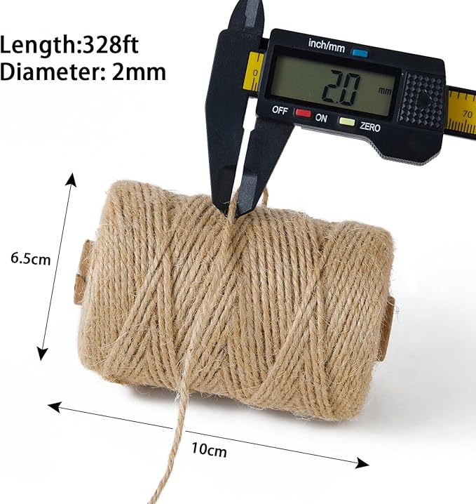 2mm 328 Feet Natural Jute Twine, for Crafts Gift, Craft Projects, Wrapping, Bundling, Packing, Holiday Packaging Twine, Gardening and More, Jute Rope to Use Around The House and Garden