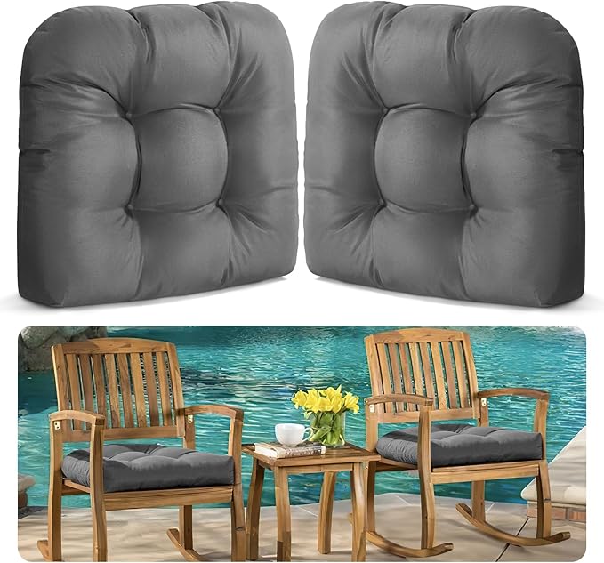 MAGIC ELEPHANT Outdoor Chair Cushions Set of 2, Memory Foam Seat Cushion Pads for Wicker Chair and Patio Furniture, 19 x 19 Inches (Grey)