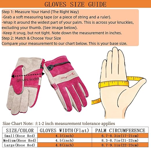 Women's Cotton Lined Leather Work Gardening Gloves, Rose Trimming, TIG/MIG Welding, Construction, Farm, Ranch Flexible Cowhide Gloves, Comfortable, Durable (Small)