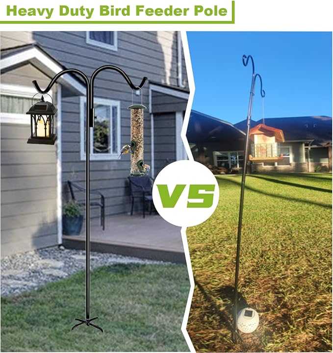 76 Inch Double Shepherd Hook Stand for Outdoor Birdfeeder, Adjustable Two Sided Garden Bird Feeder Pole Holder for Birdhouse Planter Solar Light Lantern, Black, 1 Pack