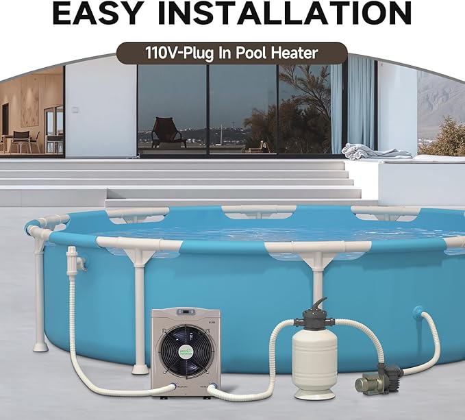 Above Ground Pool Heater EU50, Max 16184BTU Up to 5000gallons Electric Swimming Pool Heat Pumps, Titanium Heat Exchanger, 5.62 COP, 110V/120V, Fits 8/11/15 Foot Pools Heating Pool Warmer