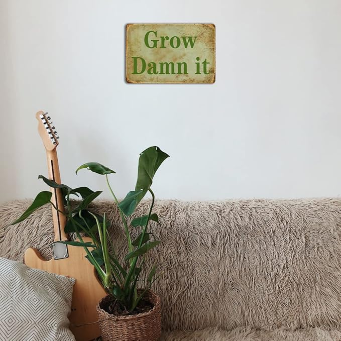 Grow Damn It Funny Tin Vintage Metal Sign - 12x8 Inch Outdoor Garden Decor For Home Yard Farm Garage Cave Country Wall Decoration