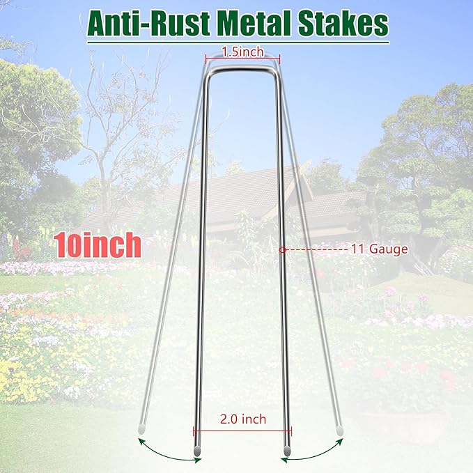 10 Inch 11 Gauge Galvanized Landscape Staples Stakes for Decoration, 25/100/200pcs Garden Metal Stakes for Weed Barrier Fabric, Fence Stakes, Tent Stakes (10in, 200pcs)
