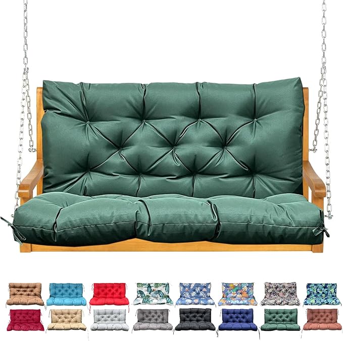 Porch Swing Cushion with Backrest,Waterproof Bench Cushion for Outdoor Furniture,2-3 Seater Replacement Thickened Swing Cushion with Ties,Patio,Outdoor,Backyard and Garden (Dark Green,60x40)