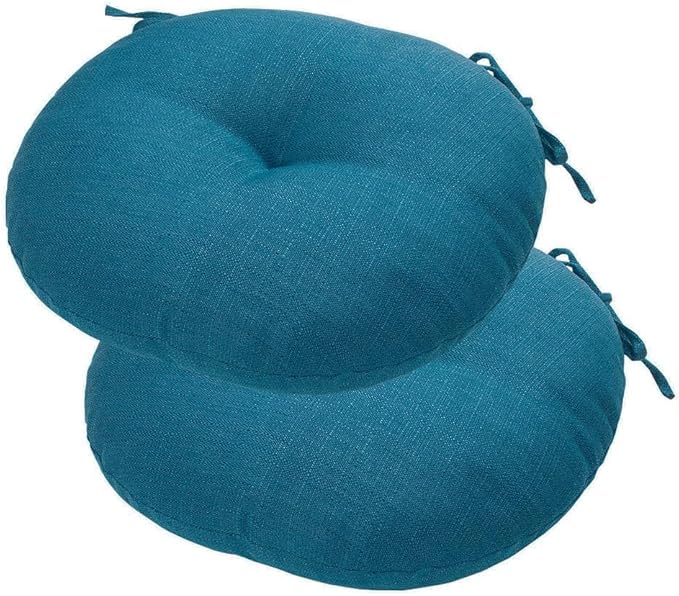 Bistro Chair Cushions 15 inch,Set of 2,Tufted Round Chair Cushions with Ties,15"x15"x4",Water Resistant Round Seat Cushion for Barstool Chairs,Patio Garden Kitchen Outdoor Furniture(Light Blue)