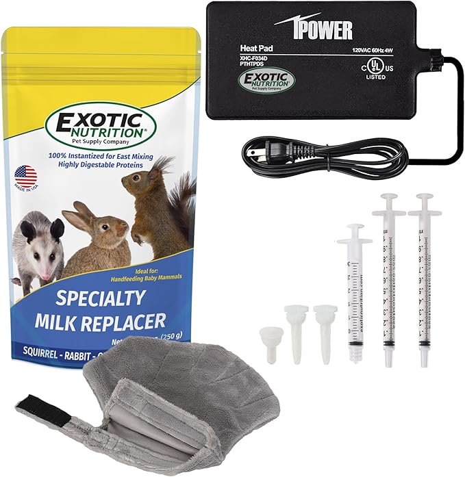 Exotic Nutrition Baby Squirrel Nursing Set (Expanded) - Milk Replacer, Feeding Syringes