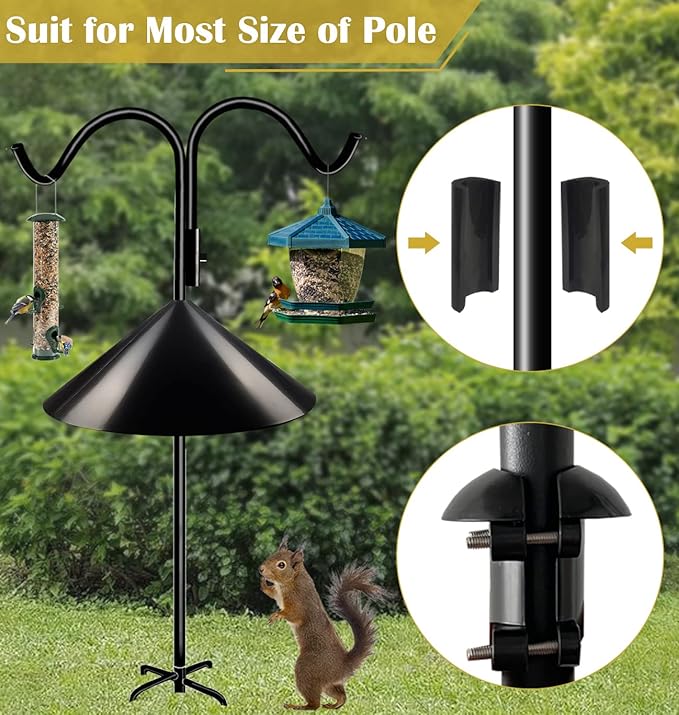 Queension Squirrel Proof Baffle, 19-inch Wide Squirrel Guard Stopper for Outdoor Bird Feeder Poles or Outside Shepherd Hooks, Save Bird Houses from Squirrels, Raccoons, and Rodents, Black, 1 Pack…