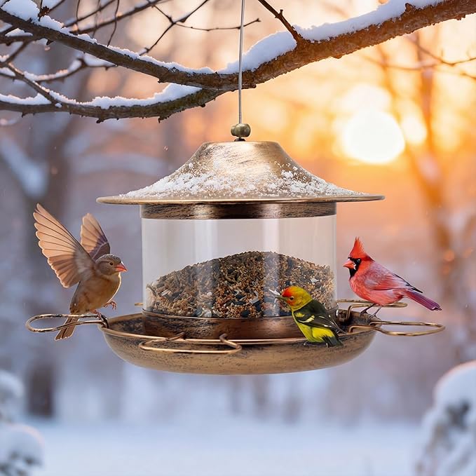 Bird Feeder for Outdoors Hanging, Heavy Duty Metal Bird Feeder for Wild Birds, 4.5Lbs Large Capacity Weatherproof Birdfeeder for Outside Garden Yard,Easy to Clean and Fill, (Bronze)