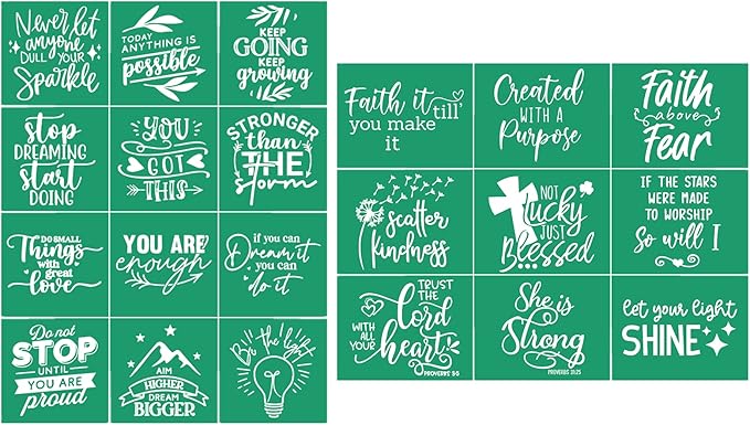JAJADO Christian Silk Screen Stencils 2 Pcs, Self Adhesive Reusable Mesh Transfers Religious Bible Faith Inspirational Print for Painting on Wood, Shirt, Cup, DIY Home Decor (USB00065+USB00064)