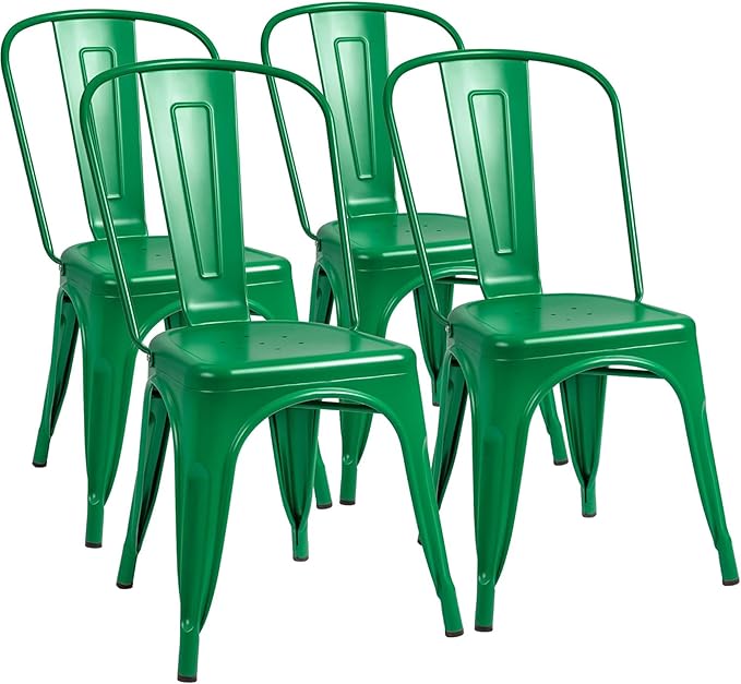 Furmax Metal Dining Chair Indoor Outdoor Use Stackable Classic Trattoria Chair Chic Dining Bistro Cafe Side Metal Chairs Set of 4 (Green)