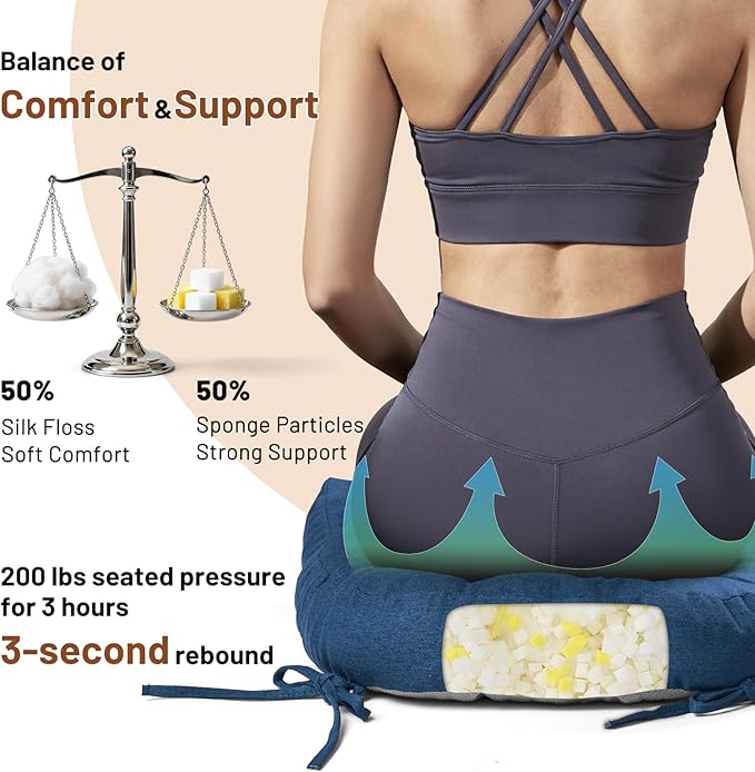 Lokex Rocking Chair Cushion 4 Inch Extra Thick, Cushions for Rocking Chairs Set of Seat and Back with Ties, Linen Fabric Indoor Outdoor Rocker, 17x21 & 17x17 Inches (Dark Blue)