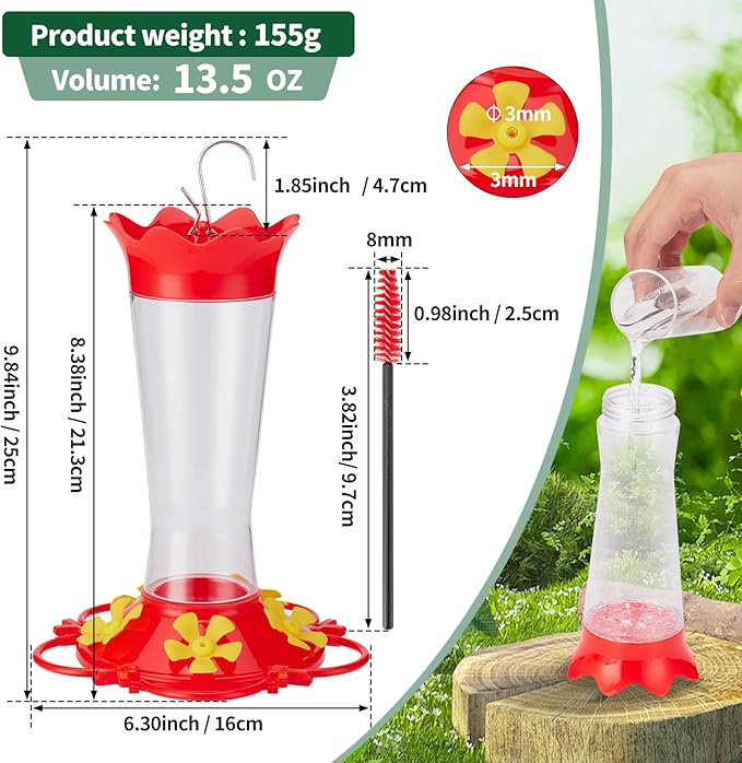 Hummingbird Feeders for Outdoors Hanging,2 Pack Humming Birds Feeders for Outside,Wild Bird Feeder for Outside Garden Yard Patio 13.5OZ,Plastic Bird Feeders 5 Feeding Ports Bird Nectar Feeder