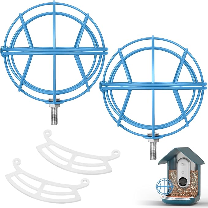 Vesici 2 Set Metal Suet Ball Holder Compatible with Bird Buddy Smart Feeder Blue Plate Oil Ball Holder with 5mm Mounting Screw Accessories Bundle Perch Weatherproof Squirrel Proof Accessory