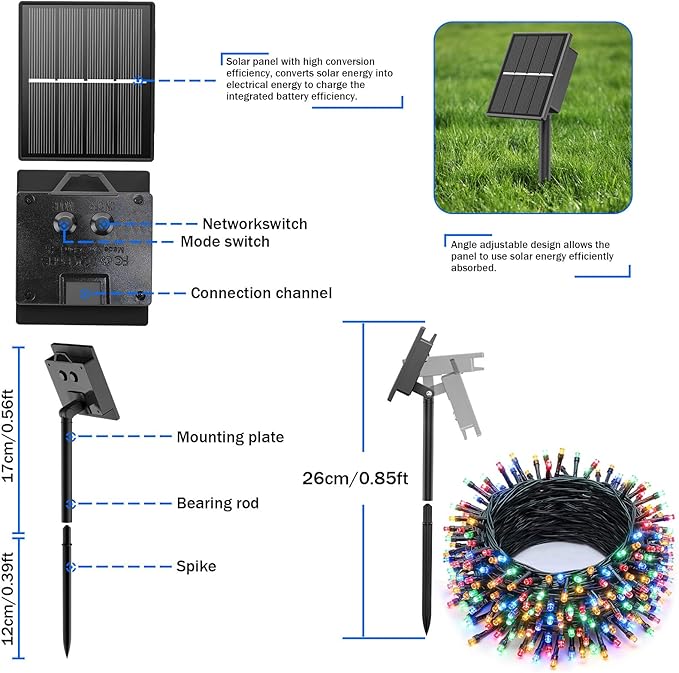 SOLARBABY 2 Pack Solar Christmas Lights Outdoor,Total 74Ft 200 LED Solar String Lights Outdoor with 8 Modes,Waterproof Multicolor Fairy Light for Outside Garden Yard Xmas Tree Christmas Decoration
