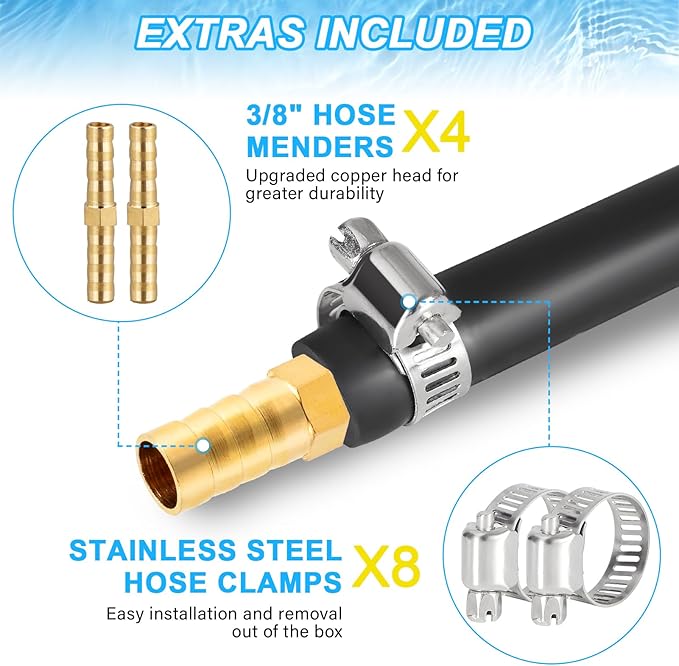⅜ inch Self Sinking Aeration Hose,100 Feet Pond Aerator Hose Kit with 4 Copper Menders and 8 Stainless Steel Use for Aquaculture,Garden and Lake Aeration of Aeration and Water Re-circulatio